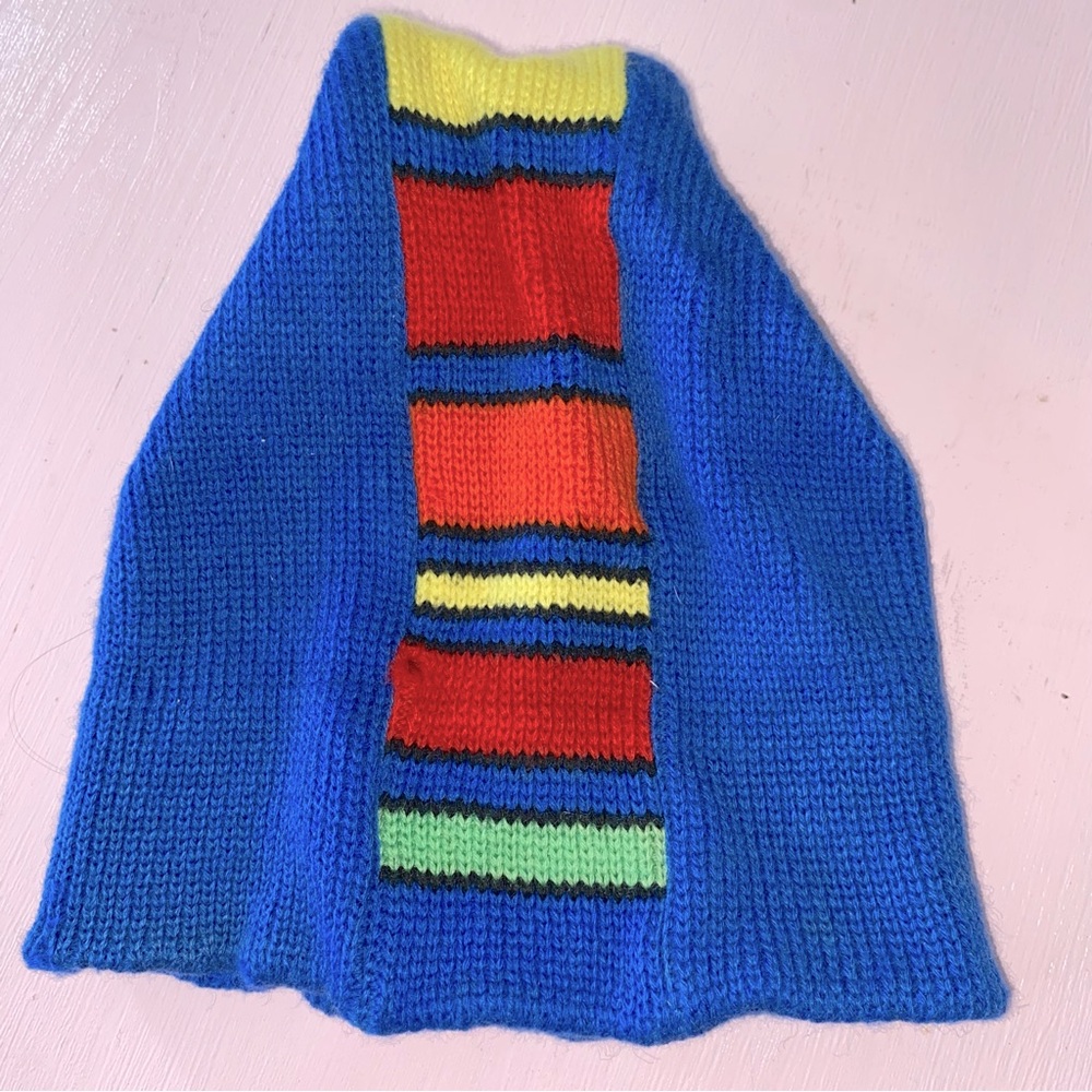 100% Wool Vintage Hand Knit Beanie Hat Abstract Geometric Smiley Nevada Sparks